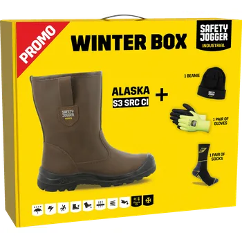 Pracovní obuv SAFETY JOGGER PROMO WINTER BOX PROMO ALASKA (obuv WINTER S3 + čepice + ponožky + rukavice) Velikost 39 (UK-6) hnědá