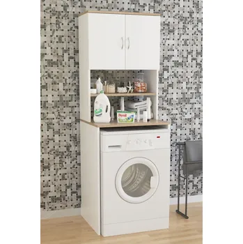 Komoda MINANO vysoká skříň na pračku, bílá/borovice