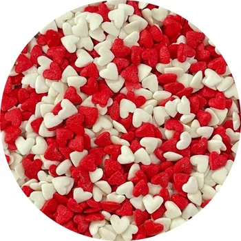 Jedlá dekorace na dort Dortisimo 4Cake Cukrová srdíčka bílá a červená (80 g) Besky edice