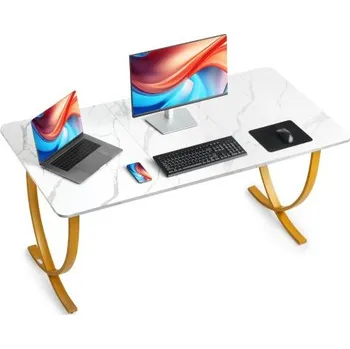 Psací stůl VEVOR Manažerský stůl, 160 cm Š x 80 cm H Velký kancelářský stůl, Moderní počítačový stůl Konferenční stůl do zasedací místnosti, Kancelářský nábytek Zvětšená pracovní plocha pro domácí kancelář, Bílá a zlatá