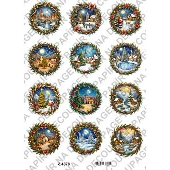 Umělecký papír Rýžový a soft papír na decoupage - Vánoční kolečka - KB4378 Materiál: Soft, Rozměr: A4