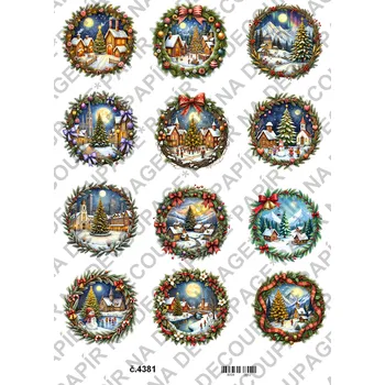 Umělecký papír Rýžový a soft papír na decoupage - Vánoční kolečka - KB4381 Materiál: Soft, Rozměr: A4