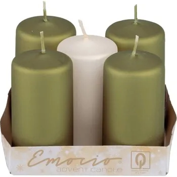 Svíčka Emocio Válec 5ks 40x75mm Metal mat zelený mix, svíčka
