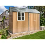 Zahradní kůlna hnědá ocelová 313 x 220 cm uzamykatelná odolná proti UV záření vodotěsná prostorná Beliani