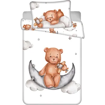 Povlečení Dětské povlečení do postýlky MEDVÍDEK PLANE BABY, bílé, bavlna hladká, 100x135cm + 40x60cm