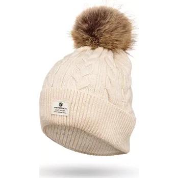 Čepice Dámská čepice s odnímatelnou bambulkou PETERSON PTN HAT-06 Béžová