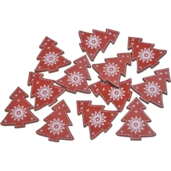 Vánoční dekorace Nálepka Stromeček 12ks 3,8cm, dřevo, červený