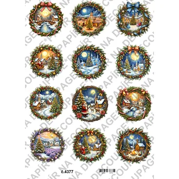 Umělecký papír Rýžový a soft papír na decoupage - Vánoční kolečka - KB4377 Materiál: Soft, Rozměr: A4