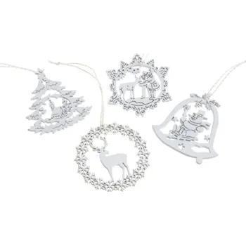 Vánoce Závěs Vánoční mix 6cm, 8ks, dřevo, bílý