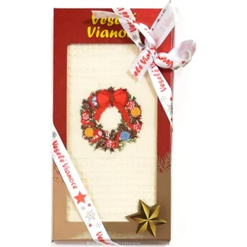 Utěrka Utěrka KIARA VÁNOCE 13 vaflová vyšívaná, dárkové balení, věneček na smetanové, 1 kus 50x70cm