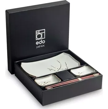 Sada nádobí EDO Japan Japonská Sushi souprava s hůlkami - porcelán - Hana Light green v Dárkové krabici