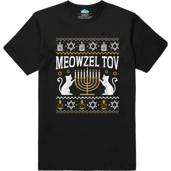 Pánské tričko Pánské tričko Chanuka s Kočkou Meowzel Tov (Velikost: 3XL, Barva: Černá)