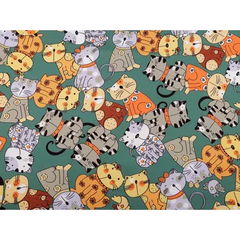 Látka PES s potiskem kočky zelená lahvová 1 m