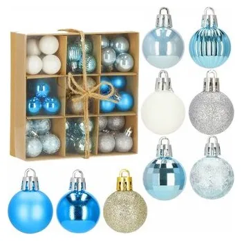 Vánoce Vánoční baňky modro-stříbrné mix - 3cm, maxi sada 54ks