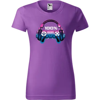 Dámské tričko levne-damske-bavlnene-tricko-potisk-100%-gamer Velikost dámská trička Basic: XL šířka 56, délka 67, Odstín dámské tričko Basic: Fialkové