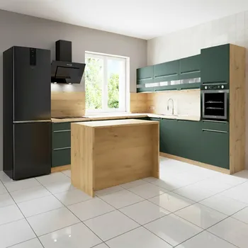 Kuchyňská linka Kuchyňská linka GLAMOUR 270x260 cm zelená mat/artisan