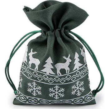 Vánoční dekorace Vánoční dárkový pytlík 10x15 cm, barva 3 zelená tmavá