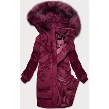 Oblečení a móda Dámská manšestrová zimní bunda ve vínové bordó barvě s kapucí (7764) odstíny červené S (36)