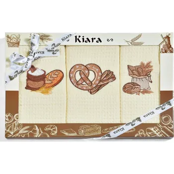 Utěrka Utěrky KIARA 106 vaflové vyšívané, dárkové balení, pečivo, smetanová, 3 kusy 50x70cm
