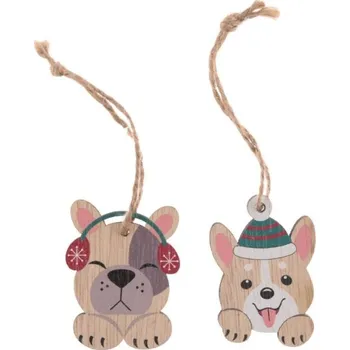 Vánoce Závěs Pejsek 5,5cm/8ks, dřevo, mix