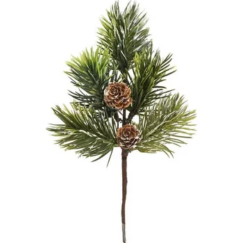 Party dekorace Větevička jehličňanu s šiškou 28 cm, zeleno-bílá