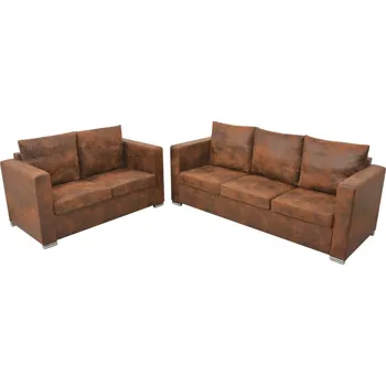 Pohovka 2dílná sedací souprava umělý semiš Hnědá274885