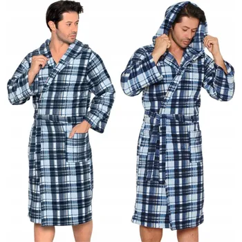 Pánský župan PÁNSKÝ ŽUPAN FLEECOVÝ TEPLÝ SILNÝ S KAPUCÍ NA ZAVAZOVÁNÍ ELEGANTNÍ M-L