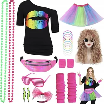 Karnevalový kostým Neonový kostým KISS ve stylu 80. let, maškarní kostým disco 80. léta "L" RT1