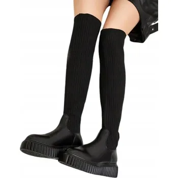 Dámské kozačky Royalfashion Dámské kozačky nad koleno s plochým podpatkem, velikost 39