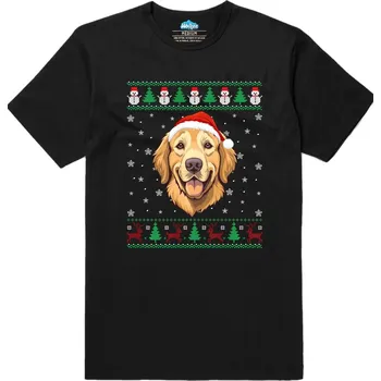 Pánské tričko Pánské tričko Vánoční Zlatý retrívr (Velikost: XL, Barva: Černá)