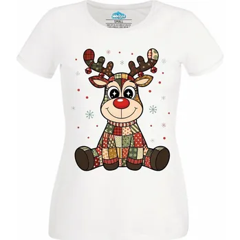 Dámské tričko Dámské tričko Zaplátovaný Vánoční Sobík (Velikost: XS, Barva: Bílá)