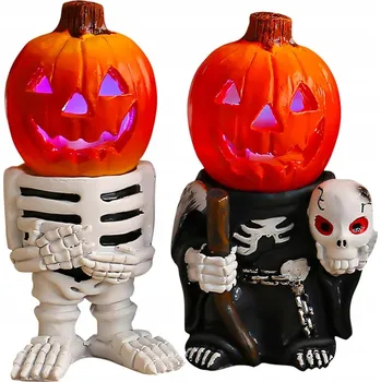 Party dekorace Dekorativní figurky s LED světlem na Halloween - Dýně a kostlivec