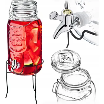 Sklenice ZAVAŘOVACÍ SKLENICE SKLENICE S KOHOUTKEM 4 L NA STOJANU LIMONÁDA NÁPOJE DŽUS DÁVKOVAČ VODY