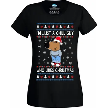 Dámské tričko Dámské tričko Pohodové Vánoce Prostě Chill Guy (Velikost: 4XL, Barva: Černá)