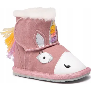 Dívčí sněhule Emu dětské kozačky z přírodní kůže růžové velikost 20