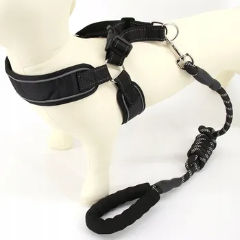 Postroj pro psa Kulaté tažné lano pro mazlíčky + sada hrudního postroje ve tvaru V (černé)