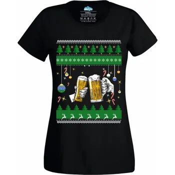 Dámské tričko Dámské tričko Vánoční Přípitek (Velikost: XXL, Barva: Černá)