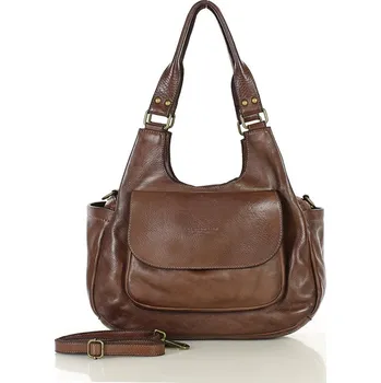 Kabelka Marco Mazzini Italská kožená kabelka s kapsou Marco Mazzini; hnědá čokoláda