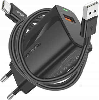 FONENG | RYCHLÁ NABÍJEČKA USB 3.0A + KABEL USB/TYPE-C 1 METR [černá] 18W