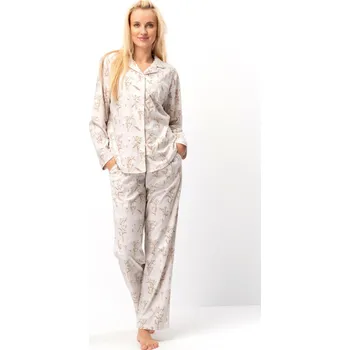 Dámské pyžamo Dámské pyžamo béžové s květinovým potiskem, Béžová M