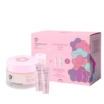 Pleťový krém Nadeshiko Pro Age sada: denní a noční krém, 50 ml + ampule na obličej, 10 ml + noční pleťová maska, 10 ml