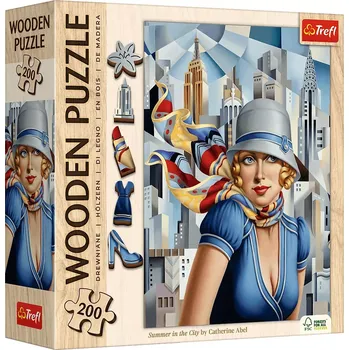 Puzzle trefl dřevěné oboustranné puzzle art: catherine abel – léto ve městě, 200 dílků