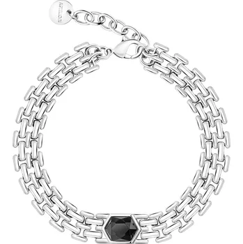 Náramek Rhodiovaný náramek z mosazi s achátem - AR543-0654