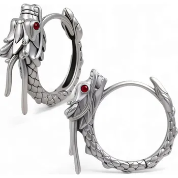 Náušnice Náušnice s drakem, vintage stříbro 925, kruhy, gotický punk
