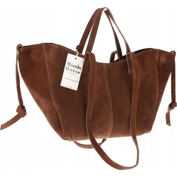 Italská dámská kabelka VERA PELLE kožená semišová shopper MB09 Hnědá