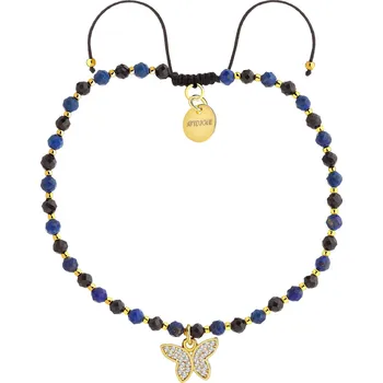 Náramek Pozlacený náramek z mosazi se zirkony, lapisy a spinely - motýl - AR540-6698
