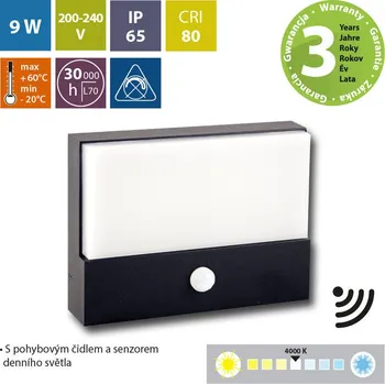 McLED ML-513.025.19.0 LED svítidlo Kerberos s pohybovým čidlem, 9W, 4000K, IP65, černá barva