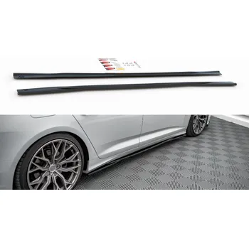 Tuning Maxton Design difuzory pod boční prahy pro Audi A6 C8, černý lesklý plast ABS, S-Line