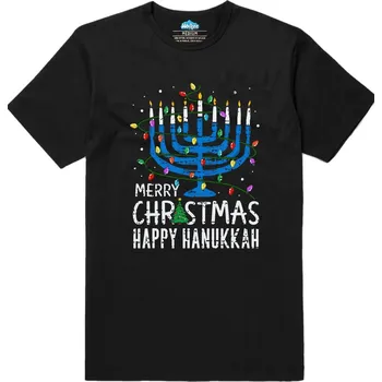 Pánské tričko Pánské tričko Vánoční Menora Happy Hanukkah (Velikost: S, Barva: Černá)