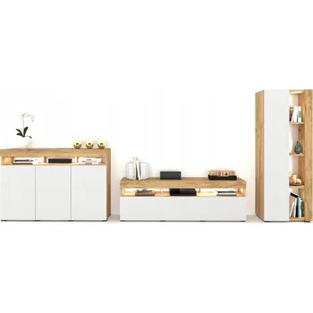 Obývací stěna Sestava nábytku Krak Meble dub craft zlatý, bílý mat, 3 díly